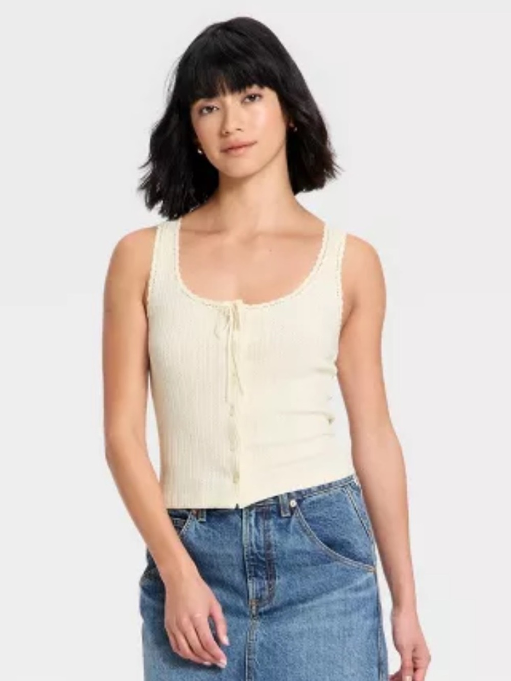 NWT Universal Thread Pointelle Tank Top Cream Sz Small